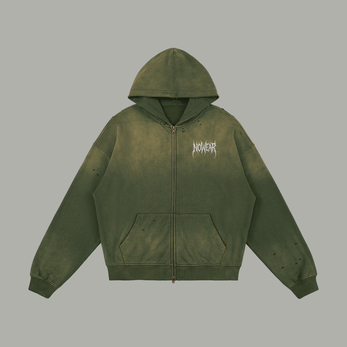 NOWEAR Distressed Embroidery Zip-Up